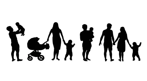 Silhouette d'une famille avec enfants sur fond blanc — Image vectorielle