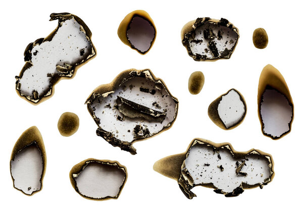 набор выжженных отверстий белая бумага, изолированные на белом фоне
