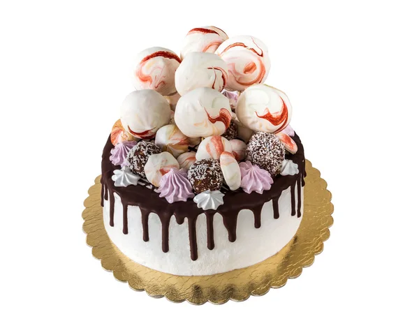 Ciasto czekoladowe plamy i beza (pocałunki), lizaki, izolowana na białym tle — Zdjęcie stockowe