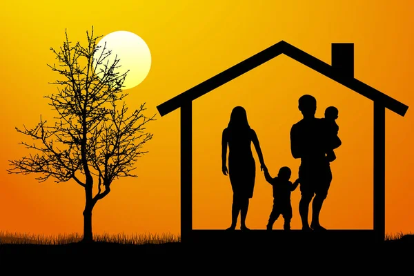 Family house silhouette vector — Stock Vector