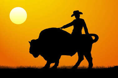 Rodeo binici siluet vektör günbatımı