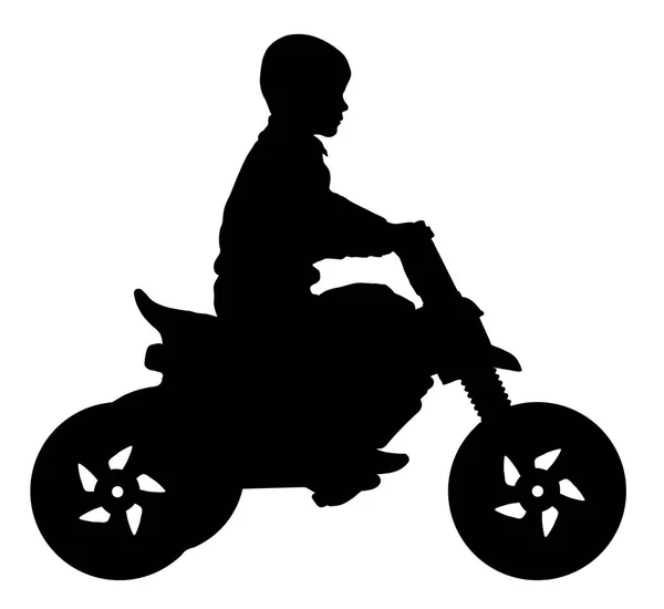 Kind rijden een silhouet van de auto elektrische motorfiets — Stockvector
