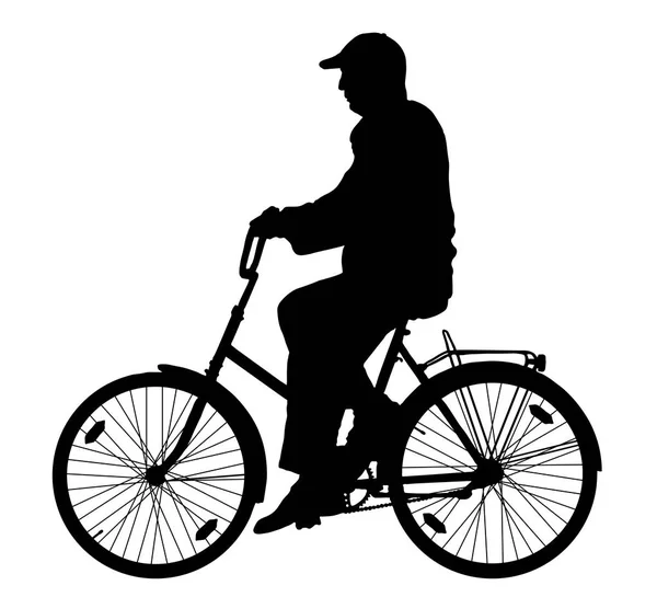 Grandfather on a bicycle silhouette, vector — Stock Vector