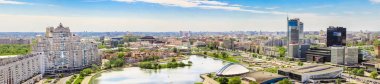 MINSK, BELARUS - May 20.2017 Panoramic view of the city from a height, Nemiga clipart
