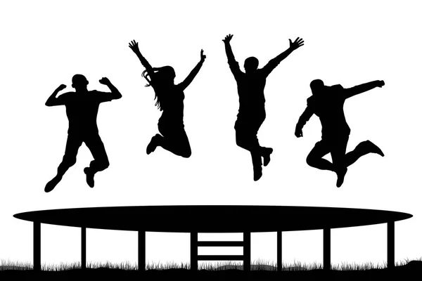 People jumping trampoline silhouette,vector — Stock Vector