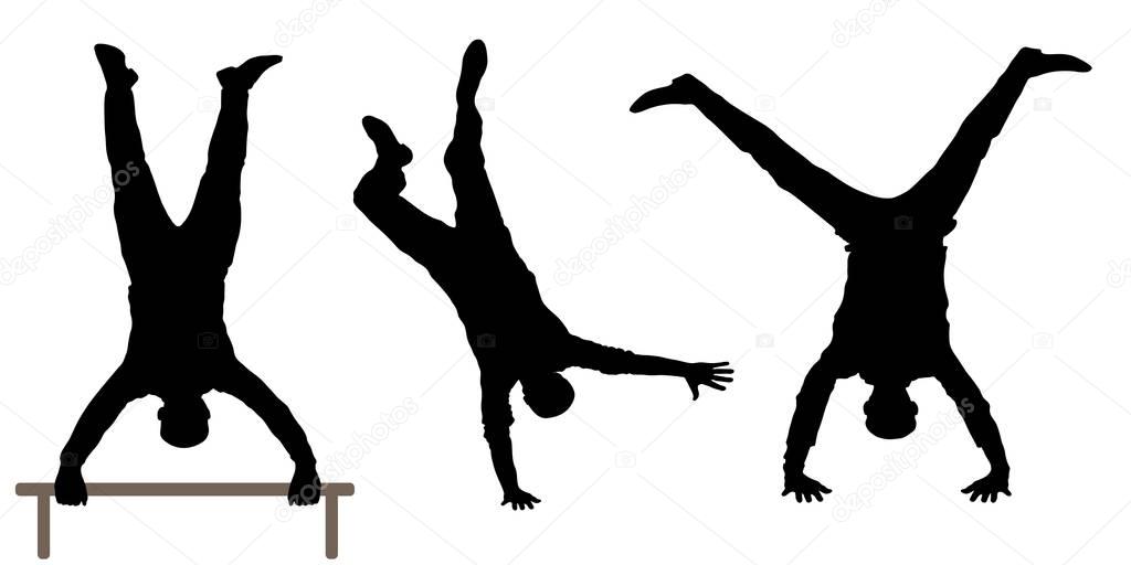 Man upside down silhouette, vector