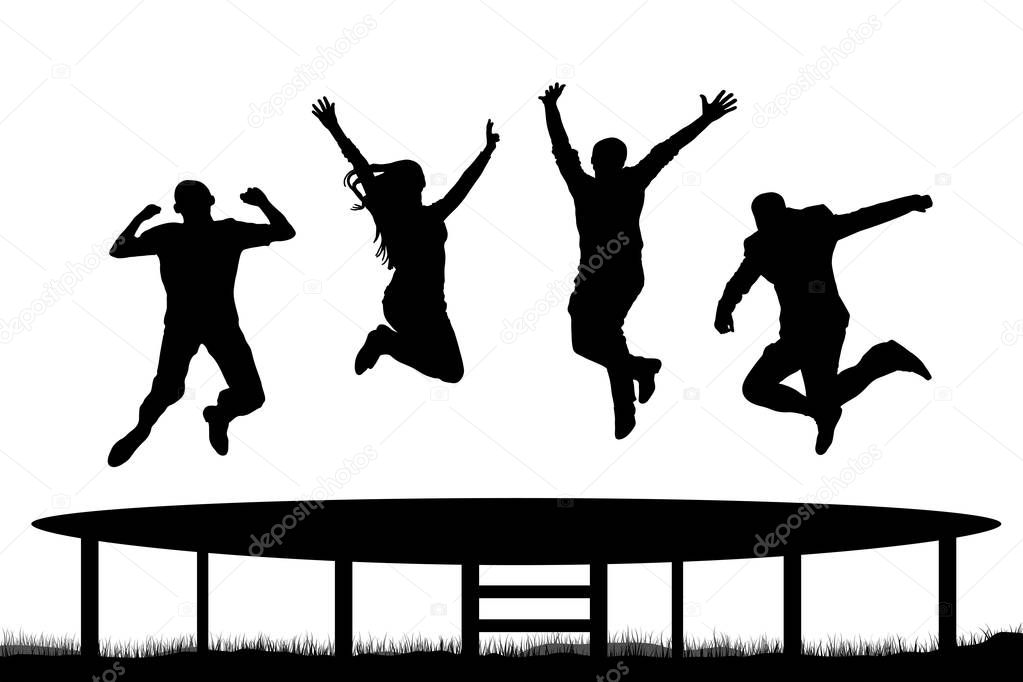 People jumping trampoline silhouette,vector