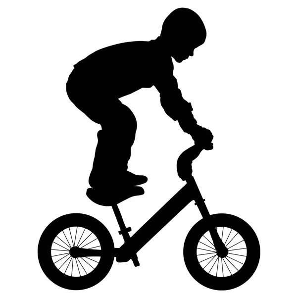 Niño realiza un truco en una bicicleta, silueta vector — Vector de stock