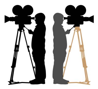 kameraman ve eski fotoğraf makinesi, siluet vektör