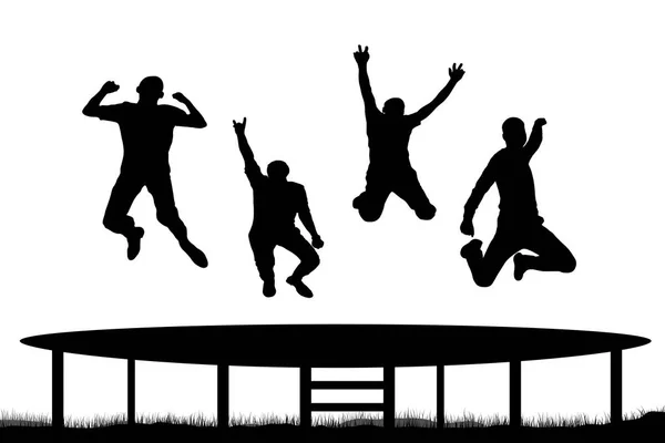 People jumping trampoline, vector, silhouette — Stock Vector