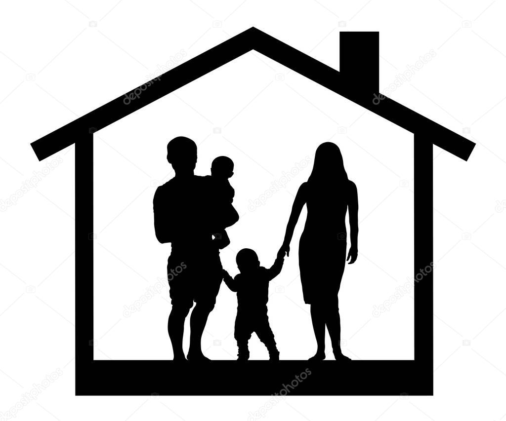 Family silhouette house , vector, on white background