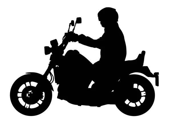 Байкер за рулем векторного силуэта мотоцикла, иллюстрация мотоциклиста — стоковый вектор