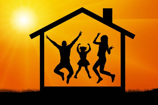 Jumping silhouette family house vector — Stock Vector