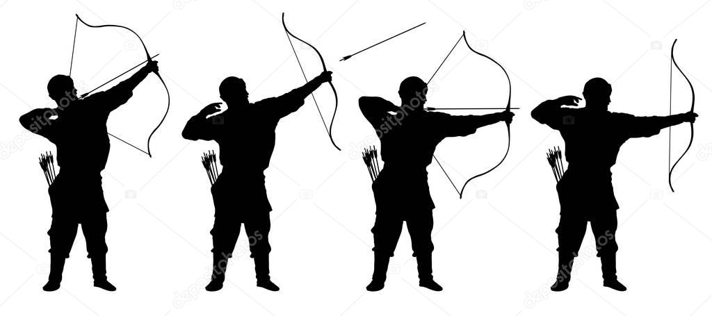 archer, bowman silhouette set vector