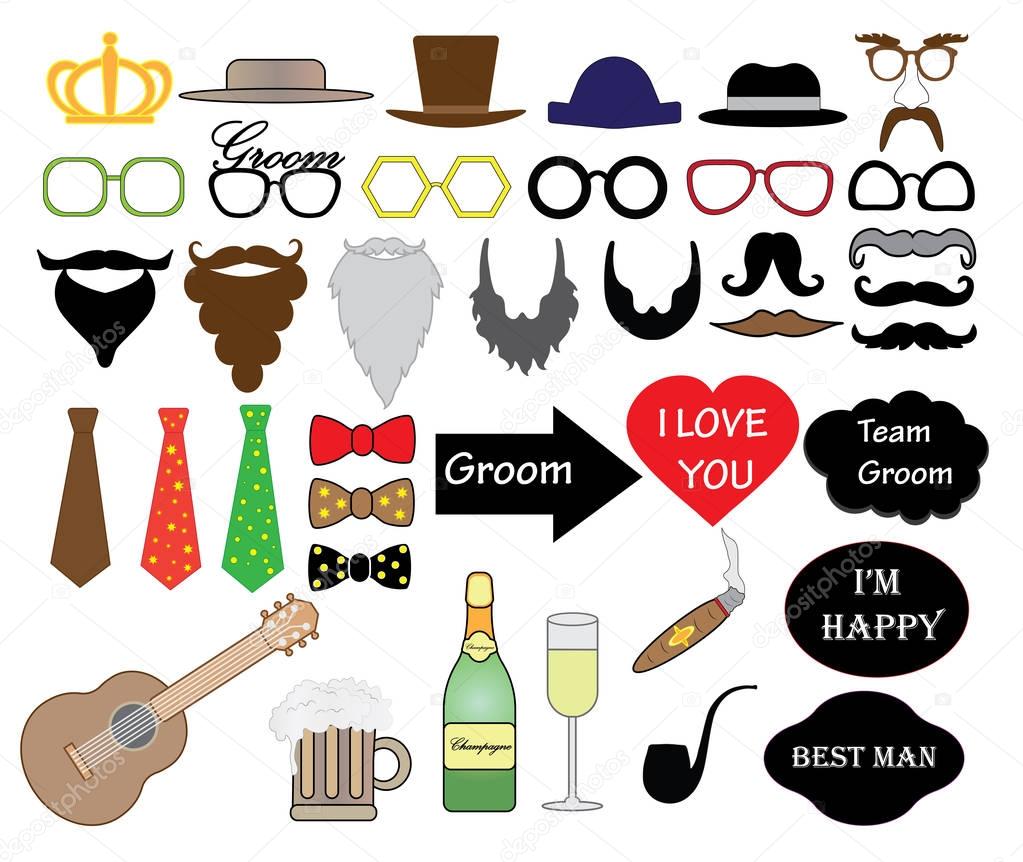 Stag party (wedding) set, vector, photo booth props