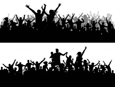 Kalabalık konser vektör siluet. Şampiyonluk sporseverler. Büyük bir insan partisi