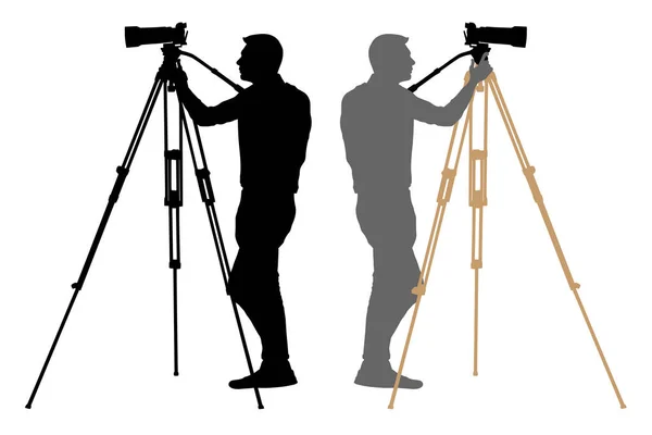 Caméra opérateur sur trépied, photographe, caméraman silhouette — Image vectorielle