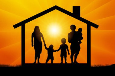 Günbatımı evde üç çocuklu aile