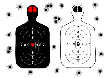 Target for shooting, human silhouette set, bullet holes. Vector illustration isolated clipart