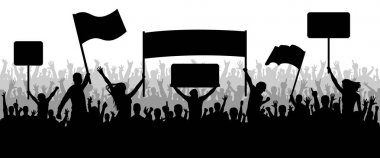Kalabalık insanlarla şeffaflık, protesto, gösteri, siluet