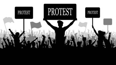 İnsanlar protestocular siluet kalabalık. Protesto, çatışma, devrim