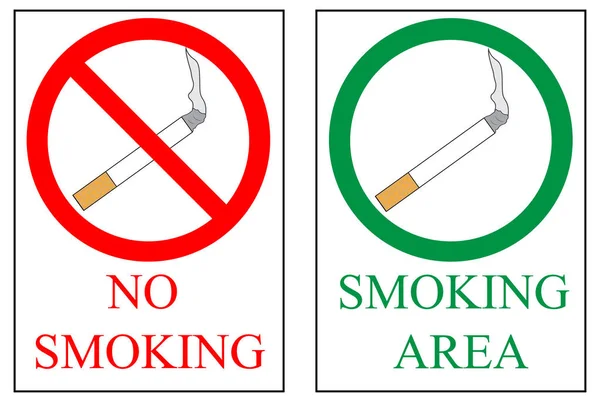 No smoking and smoking area sign, vector — Stock Vector