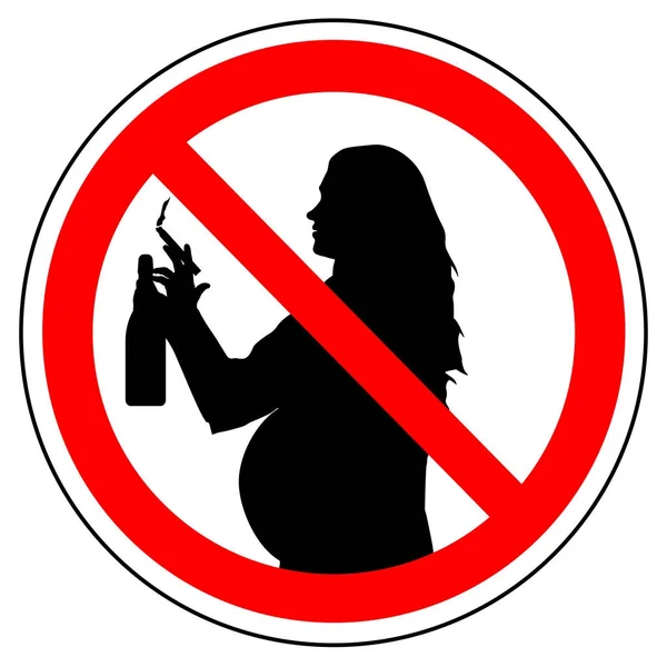 Prohibition sign of smoking cigarette and drinking alcohol for pregnant woman, vector. — Stock Vector