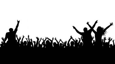 Neşeli kalabalık siluet. Parti insanları, alkışlıyoruz. Hayranları dans konser, disko.
