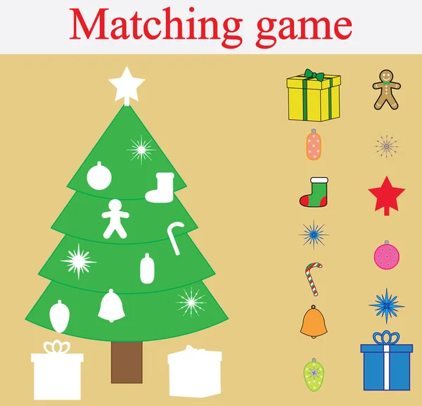 Odpovídající Vzdělávací Hra Pro Děti Samolepky Hra Novoroční Vánoční Strom — Stockový vektor