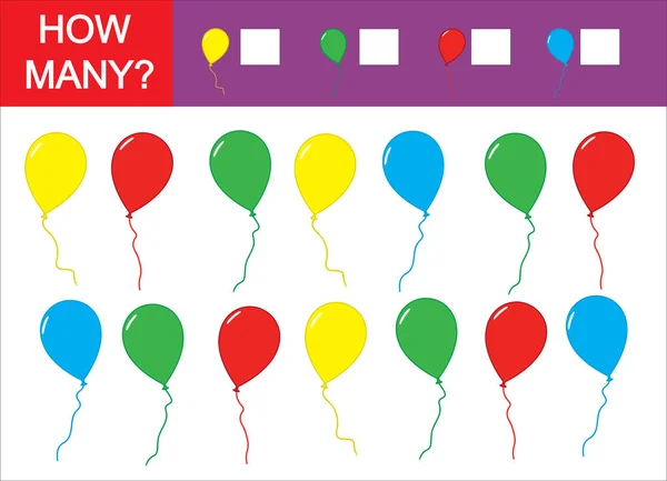 Μετρήστε Πόσα Μπαλόνια Διδάσκοντας Χρώματα Καταμέτρηση Παιχνίδι Για Παιδιά — Διανυσματικό Αρχείο