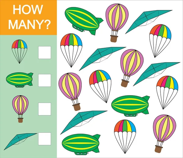 Zählspiel Wie Viele Flugobjekte Für Vorschulkinder Zahlen Lernen Mathematik Vektorillustration — Stockvektor