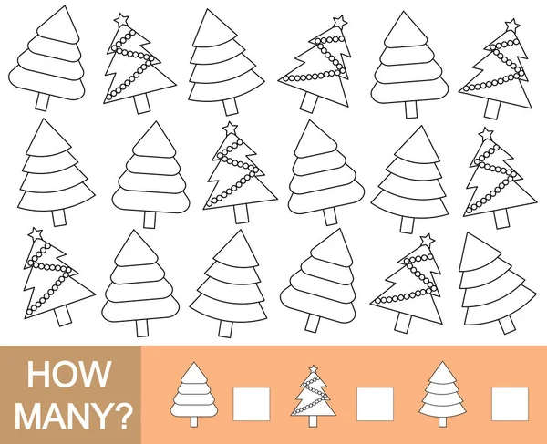 Farbe Weihnachtsbaum Und Zählen Wie Viele Mathematikspiel Für Kinder Vektorillustration — Stockvektor