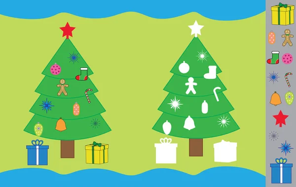 Samolepky Hra Novoroční Vánoční Stromeček Vzdělávací Hra Pro Děti — Stockový vektor
