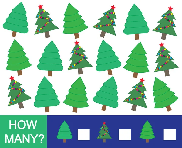 Jogo Matemático Para Crianças Quantos Árvore Natal Abeto Ilustração Vetorial —  Vetores de Stock