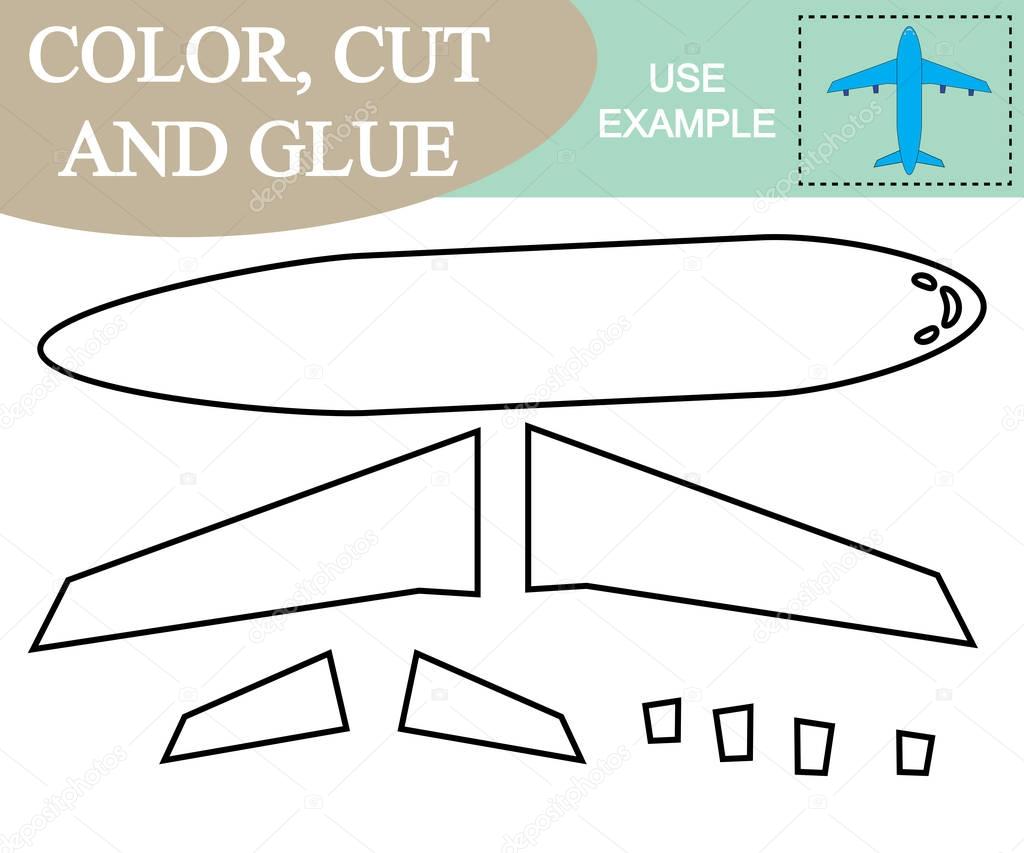 Color, cut and glue to create the image of airplane (air transport). Game for children