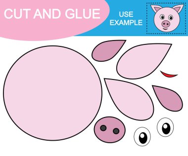 kesme ve yüz domuz resmi yapıştırın. Çocuklar için oyun.