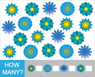 Kaç çiçek doodle saymak. Sayılar, matematik öğrenme.