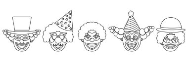 Palyaçolar renksiz, başkanları ayarlayın. Vektör çizim.