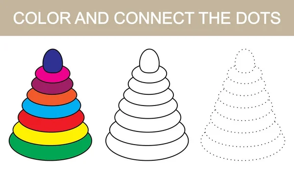 Warna dan hubungkan titik-titik gambar anak-anak yang berhubungan dengan piramida. Vektor - Stok Vektor