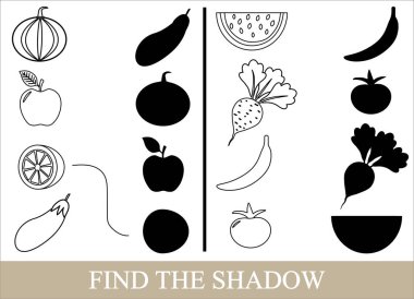 Sebze, meyve ve meyve nesneleri renk ve doğru gölge bul