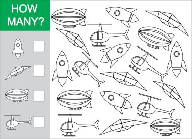 Matematiksel oyun çocuklar için. Ne kadar hava taşıma nesneleri saymak