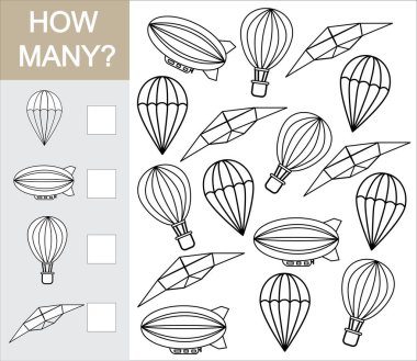 Counting game how many object of air transport for preschool children clipart