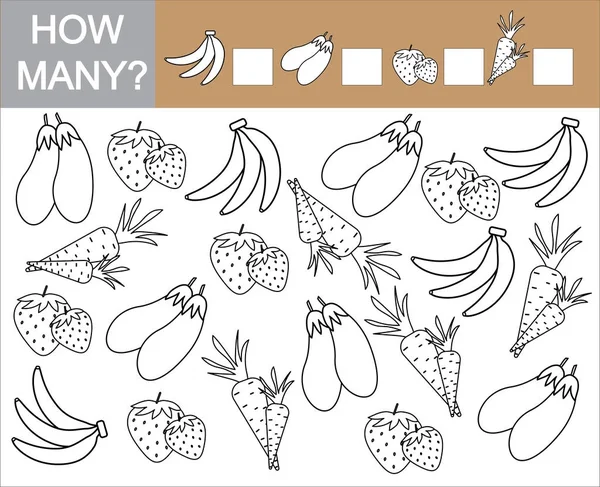 Tellen hoeveel vruchten, bessen en fruit. Verf-objecten. — Stockvector