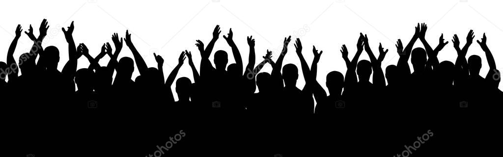 Applause people. Cheerful crowd cheering. Hands up. Silhouette vector