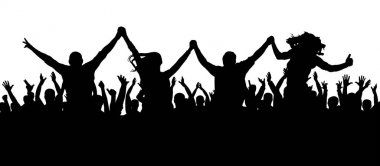 Bir parti siluet arkadaşlar. Bir konserde kişilik bir kalabalık.