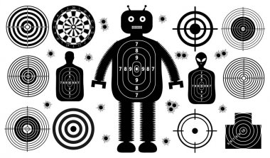 Set of targets shoot gun aim people man isolated. Sport Practice Training. Sight, bullet holes. Targets for shooting. Darts board, archery. vector illustration. clipart