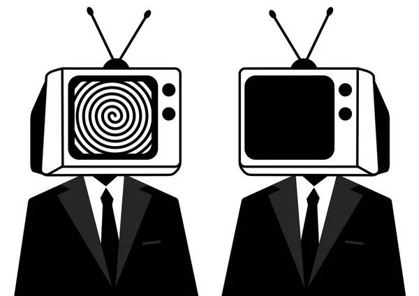 People instead of head TV, silhouette. Man zombie, mass media. — Stock Vector