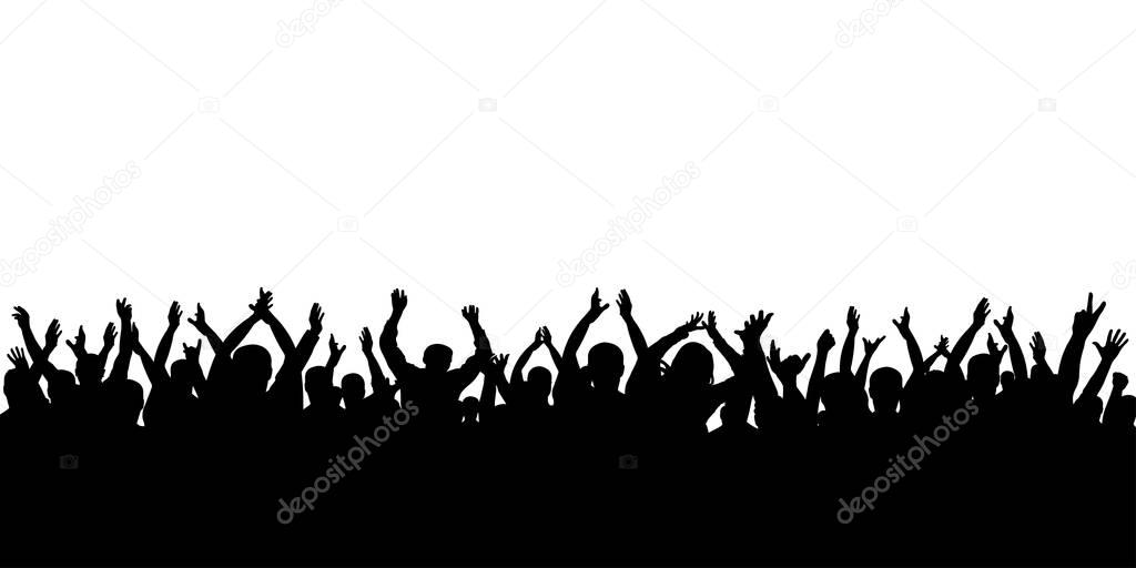 Crowd cheering silhouette, vector