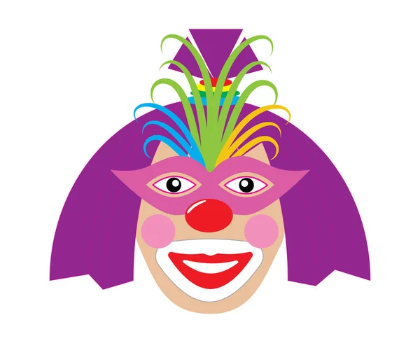 Женщина-клоун в ярком парике и маске. Вектор — стоковый вектор
