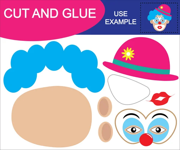 Image of clown. Cut and glue. Educational game for children — Stock Vector